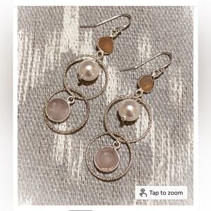 Embrace Pearl & Rose Quartz Statement Dangle Earrings by Anne Vaughan Sterling